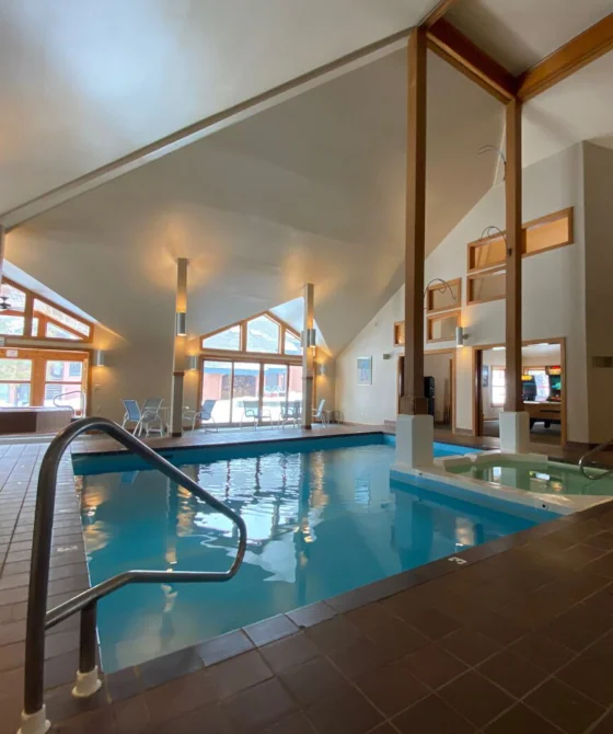 An indoor pool, one of the shared amenities at Trail Creek Condos in Killington, Vermont.